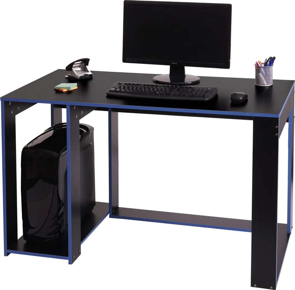 Schreibtisch HWC-J26, Computertisch Bürotisch, 120x60x76cm Schwarz-blau 1 Schreibtisch HWC-J26, Computertisch Bürotisch, 120x60x76cm Schwarz-blau