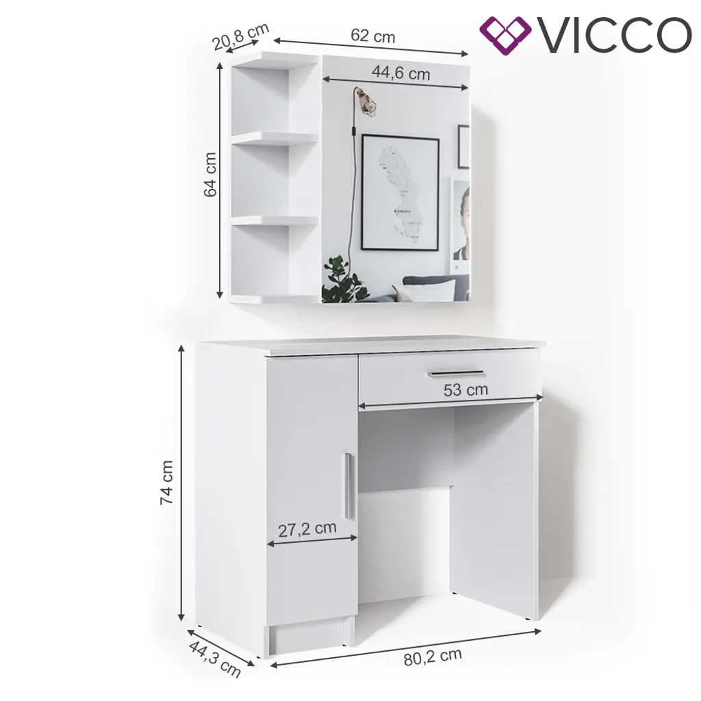 Vicco Schminktisch Fynnia Frisiertisch Kommode Frisierkommode Spiegel Weiß Inklusive Hocker Und LED-Lichterkette 3 Vicco Schminktisch Fynnia Frisiertisch Kommode Frisierkommode Spiegel Weiß Inklusive Hocker Und LED-Lichterkette – Bild 3