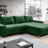 FURNIX Schlafsofa BOEVIO Eckcouch L-Form Couch Sofa Ausziehbar Mit Schlaffunktion Bettkasten Und Kissen MOOS GRÜN KR 14