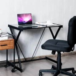 COSTWAY Computertisch Schreibtisch Mit Gehärteter Glasplatte, Gamingtisch Z-förmige Eisengestell, Arbeitstisch PC Tisch Für Gaming Büro Studierzimmer, Schwarz -VIDAXL || HOMCOM Verkäufe 981f36f74caee8166cdd27e7b916bc44