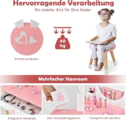 COSTWAY Kinder Schminktisch Mit Hocker, Prinzessin Schminkkommode Frisiertisch Mit Spiegel Schubladen & Aufbewahrungsbox, Make-up Schminktisch Frisierkommode Für Kinder Mädchen -VIDAXL || HOMCOM Verkäufe 984d7528795bc9ebd92dd3a0ac30455e