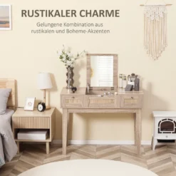 HOMCOM Schminktisch Rattan Design Frisiertisch Mit 2 Schubladen Und Spiegel Schreibtisch Kosmetiktisch Für Schlafzimmer Spanplatte Naturholz 100 X 46 X 78,5 Cm -VIDAXL || HOMCOM Verkäufe 996834078c8ec46ab078d2e8148877c1