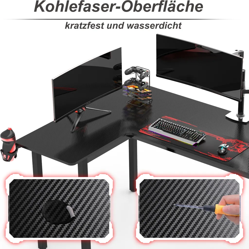 Iropro Gaming Tisch L Form Eckschreibtisch 155CM, Schreibtisch L-förmiger Ergonomic Gaming Computertisch Kohlefaseroberfläche Für E-Sport 155x110x77.5CM 3 Iropro Gaming Tisch L Form Eckschreibtisch 155CM, Schreibtisch L-förmiger Ergonomic Gaming Computertisch Kohlefaseroberfläche Für E-Sport 155x110x77.5CM – Bild 3