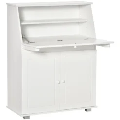 HOMCOM Sekretär Schreibtisch Kommode Schreibkommode Klappensekretär Platzsparender Computertisch Mit Schrank Weiß 82 X 38,5 X 107 Cm