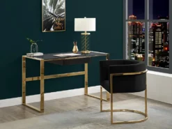 Schreibtisch Mit 1 Schublade - Glas & Stahl - Schwarz & Goldfarben - SALI -VIDAXL || HOMCOM Verkäufe 99e12fc9e3d6f573ad47e243340257fa