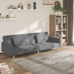 Furnicato Schlafsofa 2-Sitzer Mit 2 Kissen Hellgrau Stoff