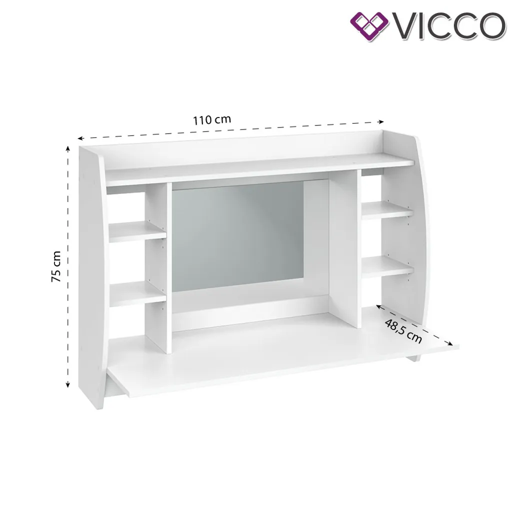 VICCO Wandschminktisch Max Frisiertisch Frisierkommode Schminktisch Weiß 3 VICCO Wandschminktisch Max Frisiertisch Frisierkommode Schminktisch Weiß – Bild 3