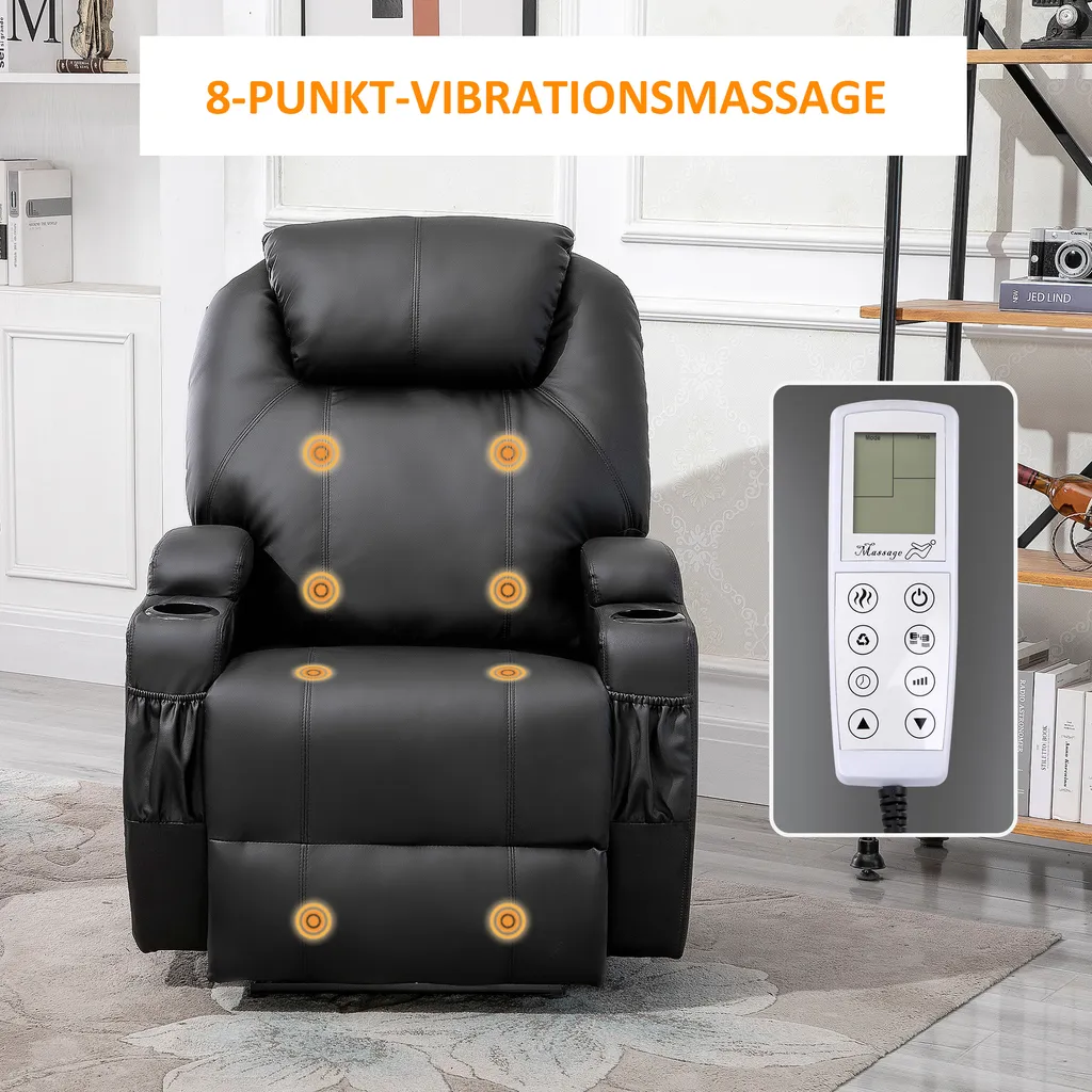 HOMCOM Massagesessel Relaxsessel Fernsehsessel Massagefunktion Liegefunktion Kunstleder Holz Metall Schaumstoff Schwarz 82 X 97 X 110 Cm 7 HOMCOM Massagesessel Relaxsessel Fernsehsessel Massagefunktion Liegefunktion Kunstleder Holz Metall Schaumstoff Schwarz 82 X 97 X 110 Cm – Bild 7