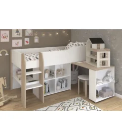 Hochbett Mit Schreibtisch & Stauraum - 90 X 200 Cm - Weiß & Eichefarben - MARIA -VIDAXL || HOMCOM Verkäufe 9cb9e997f0b327b1b6b702d5b0134eb2