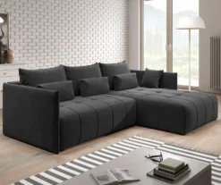 Sofa YALTA Couch Ausziehbar Mit Bettkasten Und Kissen Schlafsofa Dunkelgrau EN25