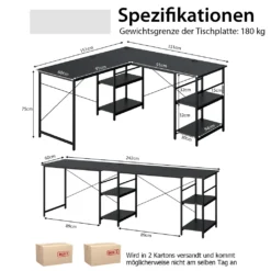 COSTWAY Schreibtisch L-Form, Reversibler Eckschreibtisch Mit 4 Ablagen, Ecktisch Mit 3 Kabellöchern, Gaming Computertisch Bürotisch Für Home Office, 151 X 151 X 75 Cm (Schwarz) 11 COSTWAY Schreibtisch L-Form, Reversibler Eckschreibtisch Mit 4 Ablagen, Ecktisch Mit 3 Kabellöchern, Gaming Computertisch Bürotisch Für Home Office, 151 X 151 X 75 Cm (Schwarz) -VIDAXL || HOMCOM Verkäufe 9dc46a02c87fbaeca82e55c5f9d8f9b6