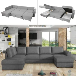 Mirjan24 Ecksofa Wilma, Eckcouch Vom Hersteller, U-Form Schlafsofa, Stilvoll Polsterecke, Wohnzimmer Sofagarnitur (Farbe: Solo 267, Seite: Links)