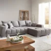 DELIFE Wohnlandschaft Josea 300x220 Cm Mikrofaser Steingrau Recamiere Rechts