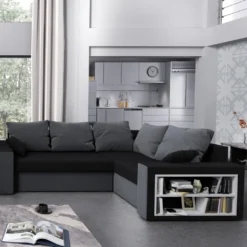 Selsey Ecksofa JORRE - Eckcouch In L-Form In Schwarz / Dunkelgrau, Mit Ottomane Rechts, Schlaffunktion, Bettkasten Und Kissen, 260 Cm Breit