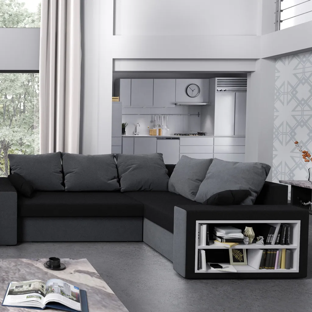 Selsey Ecksofa JORRE - Eckcouch In L-Form In Schwarz / Dunkelgrau, Mit Ottomane Rechts, Schlaffunktion, Bettkasten Und Kissen, 260 Cm Breit 1 Selsey Ecksofa JORRE - Eckcouch In L-Form In Schwarz / Dunkelgrau, Mit Ottomane Rechts, Schlaffunktion, Bettkasten Und Kissen, 260 Cm Breit