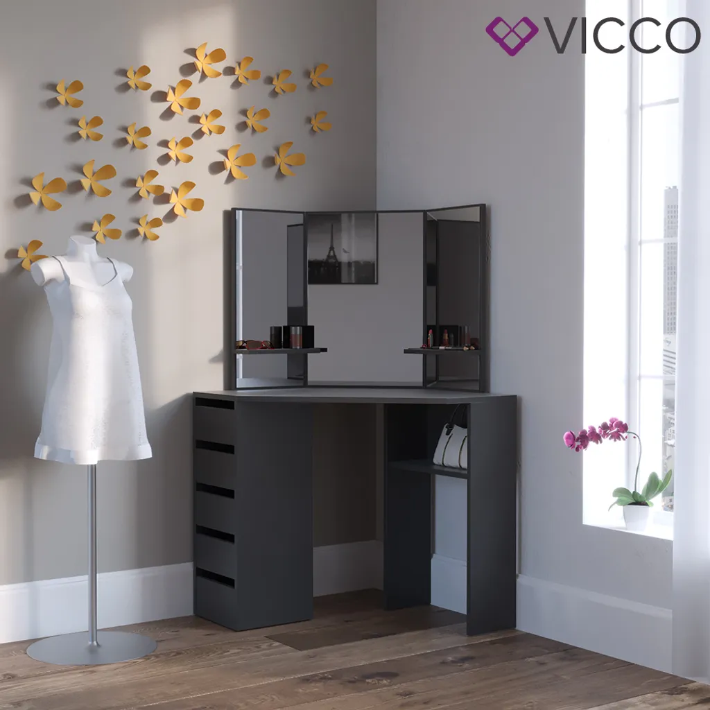Vicco Eckschminktisch Arielle Schwarz 110 X 141,5 X 54 Cm Holzwerkstoff 4 Vicco Eckschminktisch Arielle Schwarz 110 X 141,5 X 54 Cm Holzwerkstoff – Bild 4