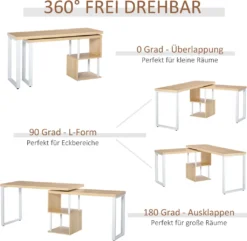 HOMCOM Eckschreibtisch Küchentisch L-Formen Schreibtisch Mit Ablagen Winkelschreibtisch PC-Tisch Computertisch Bürotisch360° Drehbar MDF Eisen Weiß+Eiche 220 X 55 X 76 Cm -VIDAXL || HOMCOM Verkäufe 9f88a0846bf8c4d3a26d2caa0a072ab7