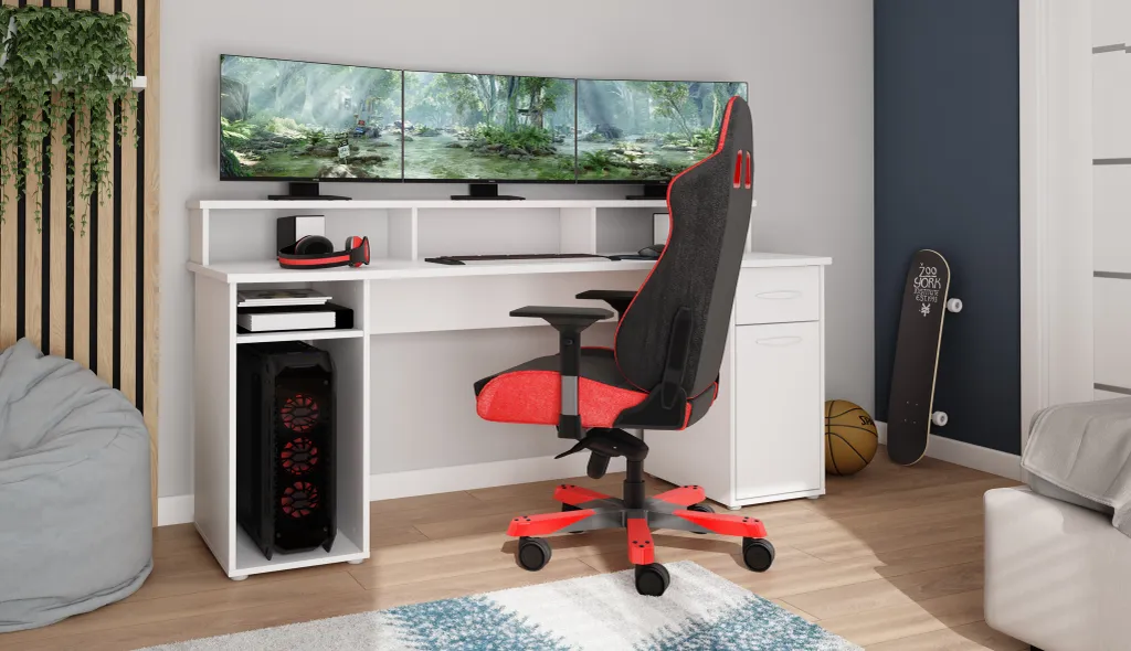 ByLIVING Schreibtisch Fantastic, 180x65 Cm, Melamin Weiß, Griffe Kunststoff Silberfarben 6 ByLIVING Schreibtisch Fantastic, 180x65 Cm, Melamin Weiß, Griffe Kunststoff Silberfarben – Bild 6