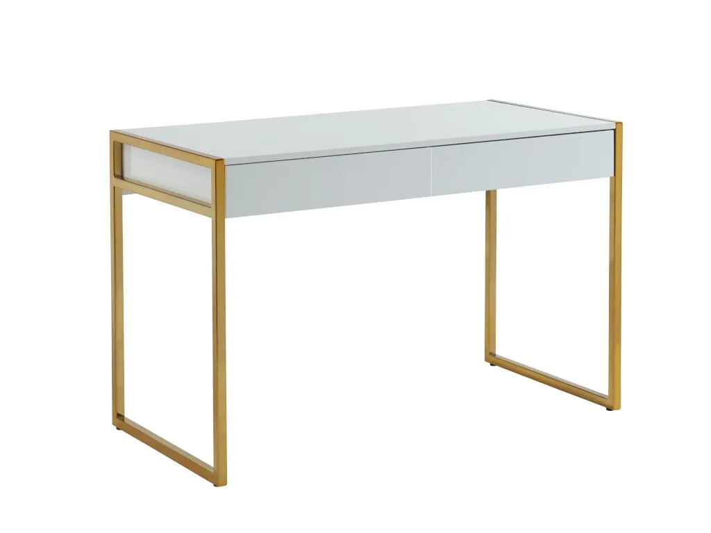 Schreibtisch Mit 2 Schubladen - MDF & Metall - Goldfarben & Weiß - MASON 4 Schreibtisch Mit 2 Schubladen - MDF & Metall - Goldfarben & Weiß - MASON – Bild 4