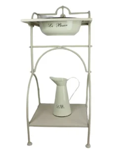 Waschtisch, Waschtischset, Badezimmertisch Mit Schüssel Und Kanne Aus Emaille