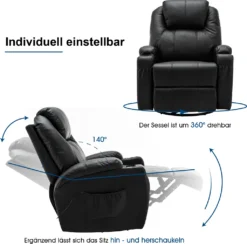 MCombo Massagesessel Fernsehsessel Relaxsessel + Heizung Mit Dreh+Schaukel Manuell Verstellbar 7020BK -VIDAXL || HOMCOM Verkäufe a3769df0b980a37b4ace119d58f6f2f9
