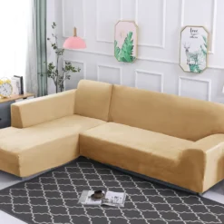 Stretch Samt Sofahusse Sofabezug L-Form Schnittsofa Überwurf 2 Stück Dicker Plüsch Sofabezüge Für Ecksofa (2-Sitzer+2-Sitzer),Beige