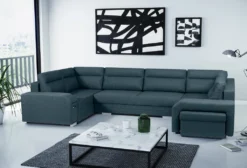 Ecksofa Mit Hocker Und Minibar - U-form Sofa Mit Schlaffunktion - Blau - Wohnlandschaft - Ausklappbar Bettsofa - Wohnzimmer U Couch - Polstersofa Mit Bettkasten ALVARES_U