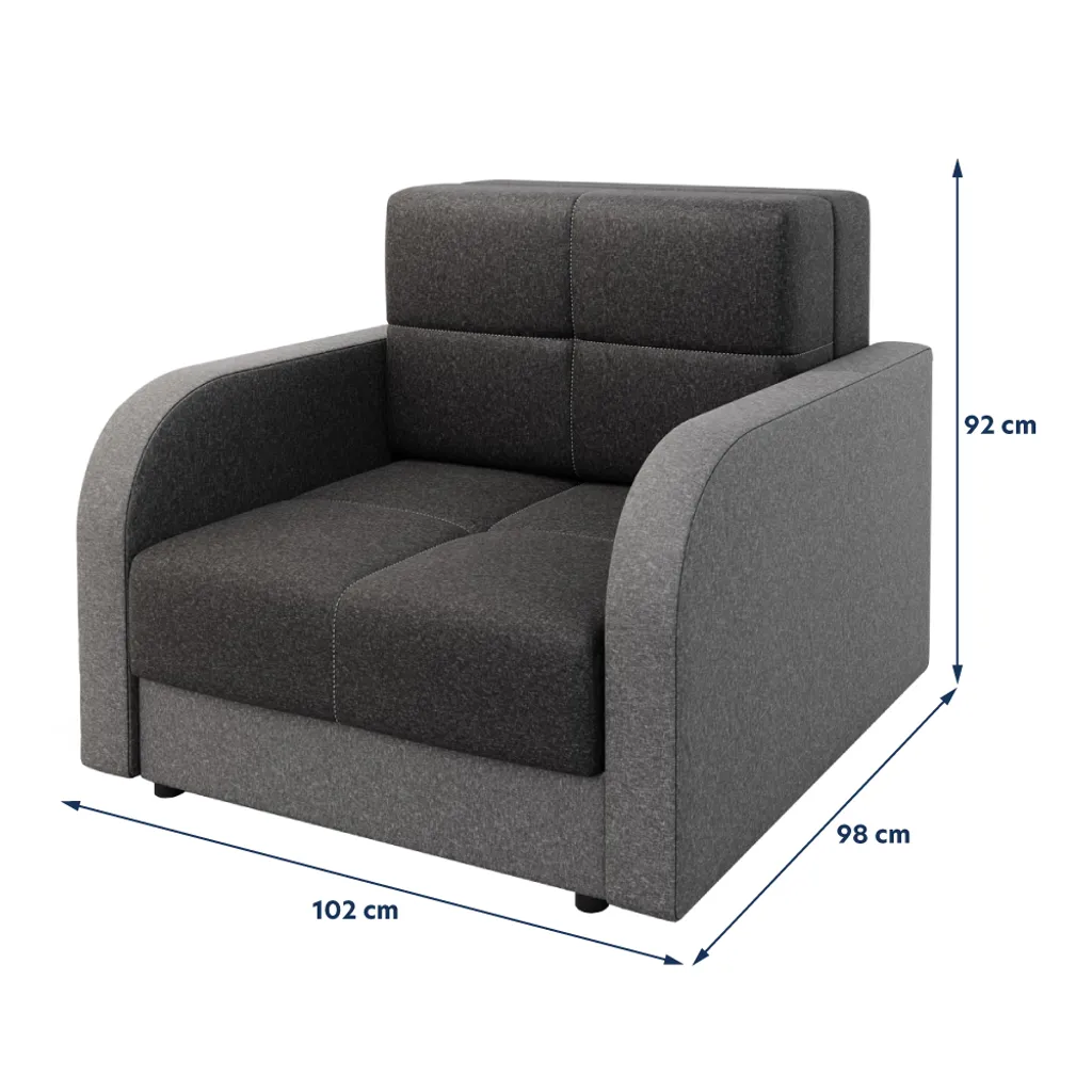 Selsey Schlafsofa MELANA - 1-Sitzer Sofa In Schwarz / Dunkelgrau Mit Schlaffunktion Und Bettkasten, 102 Cm Breit 5 Selsey Schlafsofa MELANA - 1-Sitzer Sofa In Schwarz / Dunkelgrau Mit Schlaffunktion Und Bettkasten, 102 Cm Breit – Bild 5