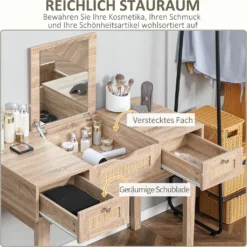 HOMCOM Schminktisch Rattan Design Frisiertisch Mit 2 Schubladen Und Spiegel Schreibtisch Kosmetiktisch Für Schlafzimmer Spanplatte Naturholz 100 X 46 X 78,5 Cm -VIDAXL || HOMCOM Verkäufe ab17ef8dfb3e25f5f2d5f7d9b7be4989