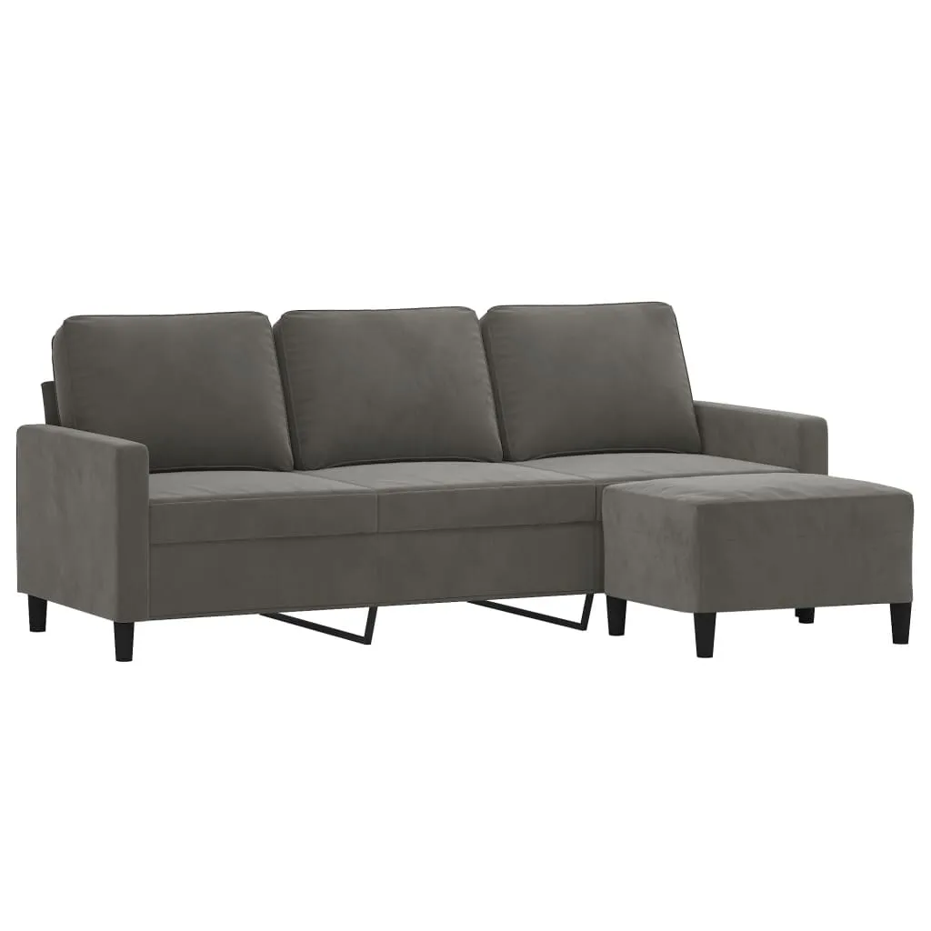 VidaXL 3-Sitzer-Sofa Mit Hocker Dunkelgrau 180 Cm Samt 3 VidaXL 3-Sitzer-Sofa Mit Hocker Dunkelgrau 180 Cm Samt – Bild 3