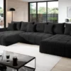GRAINGOLD Ecksofa Decor U - Modernes Design - Eckcouch U-Form - Ecksofa Mit Schlaffunktion & Bettkasten - Schwarz (Monolith 95)