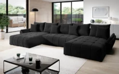 GRAINGOLD Ecksofa Decor U - Modernes Design - Eckcouch U-Form - Ecksofa Mit Schlaffunktion & Bettkasten - Schwarz (Monolith 95)