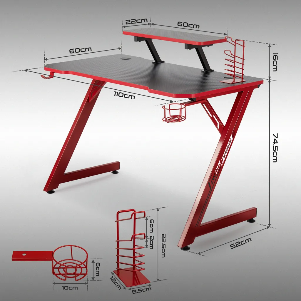 Gaming Tisch, Gamingschreibtisch, 110cm Ergonomischer Computertisch, Gamer Tisch, Schreibtisch Mit Tischplatte Aus Kohlefaser 2 Gaming Tisch, Gamingschreibtisch, 110cm Ergonomischer Computertisch, Gamer Tisch, Schreibtisch Mit Tischplatte Aus Kohlefaser – Bild 2