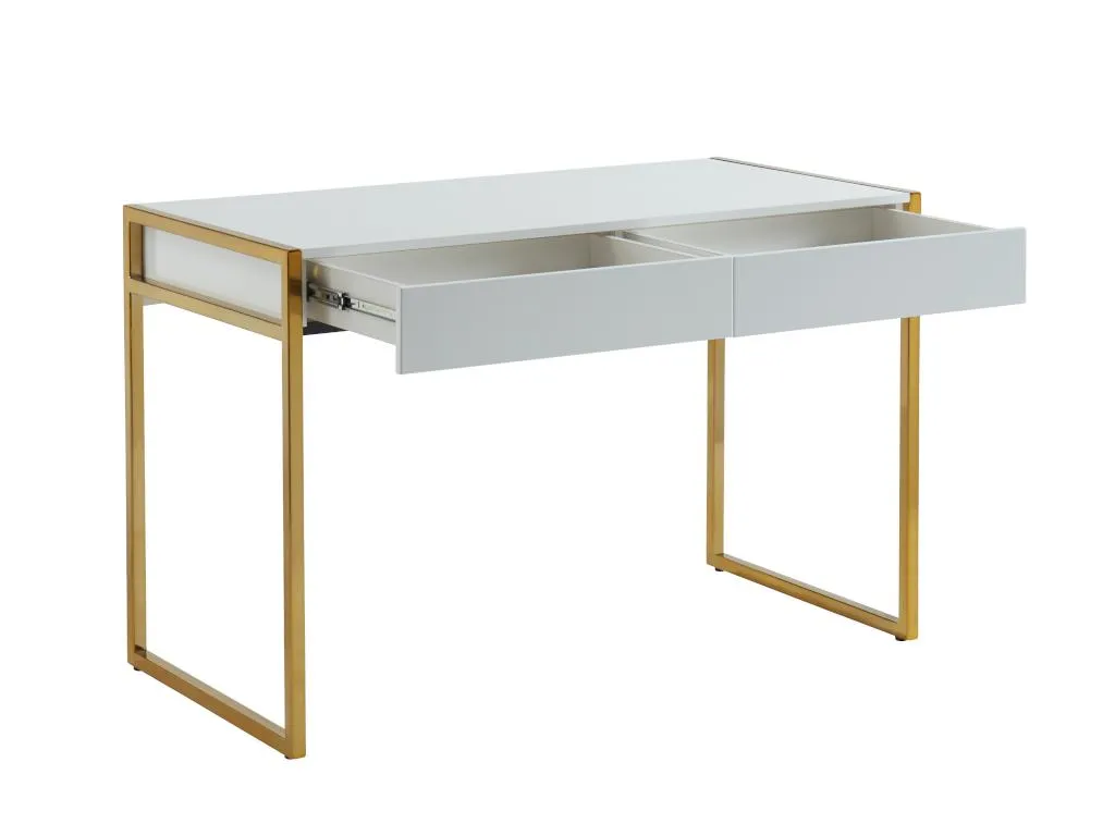 Schreibtisch Mit 2 Schubladen - MDF & Metall - Goldfarben & Weiß - MASON 5 Schreibtisch Mit 2 Schubladen - MDF & Metall - Goldfarben & Weiß - MASON – Bild 5