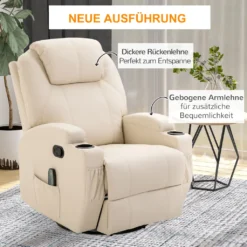 HOMCOM Massagesessel Relaxsessel Fernsehsessel Massagefunktion 5 Massage-Modi Liegefunktion Kunstleder Holz Metall Schaumstoff Cremeweiß 84 X 92 X 109 Cm -VIDAXL || HOMCOM Verkäufe b0d8b9971c0dfd912e9008db0fe9689f