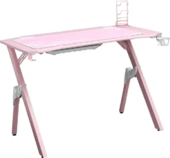 HOMCOM Gaming Tisch Schreibtisch Computertisch Arbeitstisch Möbel Für Büro Wohnzimmer Arbeitszimmer, Modernes Design, MDF Metall 110 X 59 X 75 Cm Rosa+Weiß