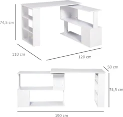 HOMCOM Eckschreibtisch Arbeitstisch Winkelschreibtisch Computertisch Bürotisch Regal L-Form 120 X 110 X 74,5 Cm, I-Form 190 X 50 X 74,5 Cm -VIDAXL || HOMCOM Verkäufe b129c53175dfa5bf7de97855729276d0
