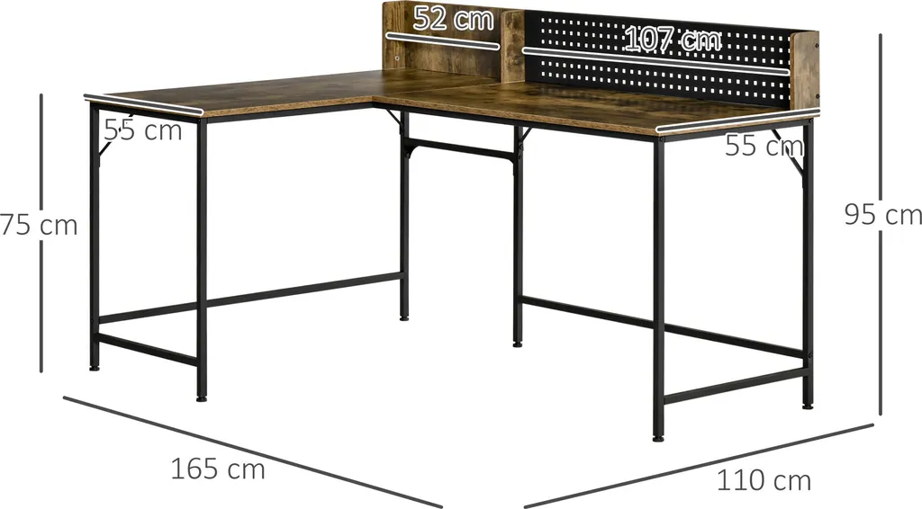 HOMCOM Computertisch Eckschreibtisch L-Form Arbeitstisch Platzsparender Gaming PC Workstation Für Home-Office Industriedesign Metall Rustikales Braun 165 X 110 X 95 Cm 2 HOMCOM Computertisch Eckschreibtisch L-Form Arbeitstisch Platzsparender Gaming PC Workstation Für Home-Office Industriedesign Metall Rustikales Braun 165 X 110 X 95 Cm – Bild 2