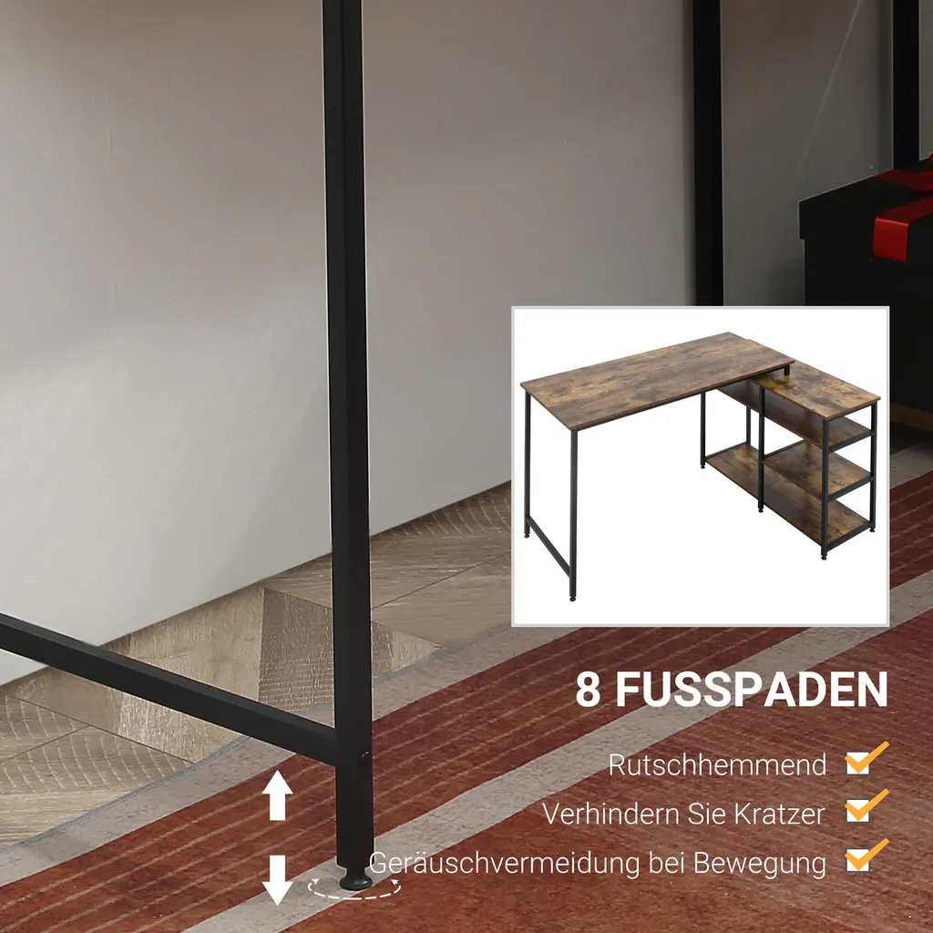 HOMCOM Eckschreibtisch Winkelschreibtisch PC-Tisch Computertisch Bürotisch Regal Schublade L-Form Spanplatte Metall Rustikales Braun 135 X 90 X 79 Cm 5 HOMCOM Eckschreibtisch Winkelschreibtisch PC-Tisch Computertisch Bürotisch Regal Schublade L-Form Spanplatte Metall Rustikales Braun 135 X 90 X 79 Cm – Bild 5
