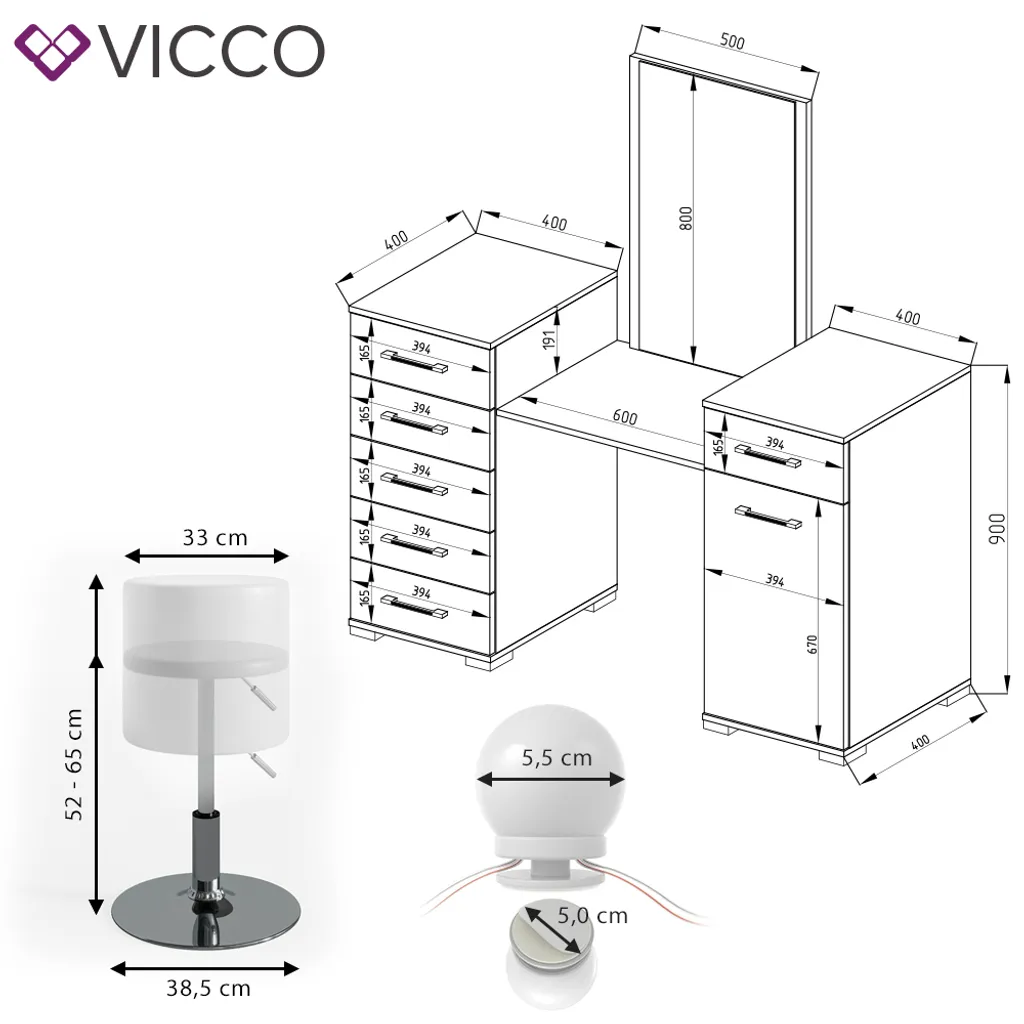 Vicco Schminktisch Zoe Frisiertisch Frisierkommode Spiegel Weiß Hochglanz Inklusive Hocker Und LED-Lichterkette 3 Vicco Schminktisch Zoe Frisiertisch Frisierkommode Spiegel Weiß Hochglanz Inklusive Hocker Und LED-Lichterkette – Bild 3