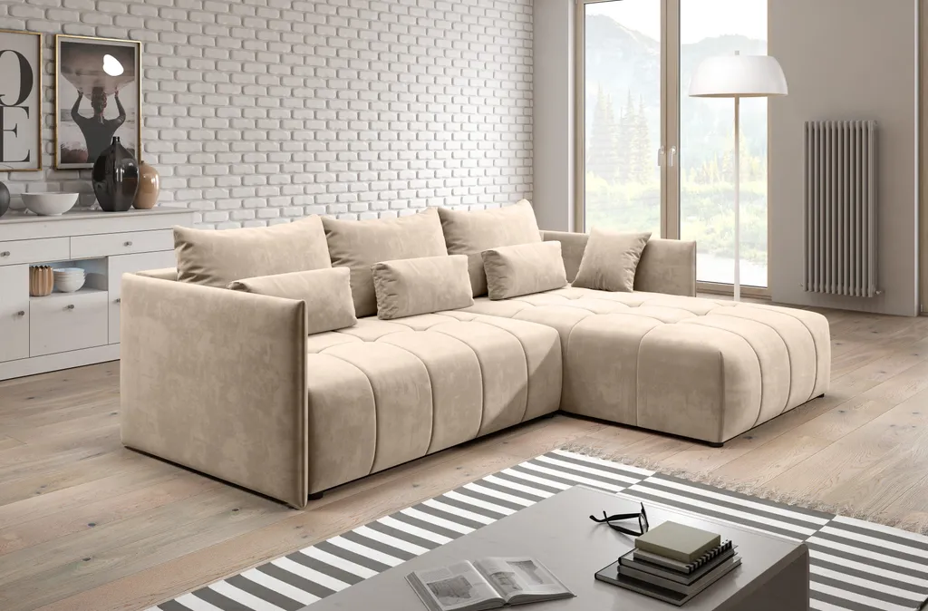 GRAINGOLD Ecksofa Ardi, Eckcouch Mit Schlaffunktion Und Bettkasten, Eckcouch In L-Form - Beige 1 GRAINGOLD Ecksofa Ardi, Eckcouch Mit Schlaffunktion Und Bettkasten, Eckcouch In L-Form - Beige