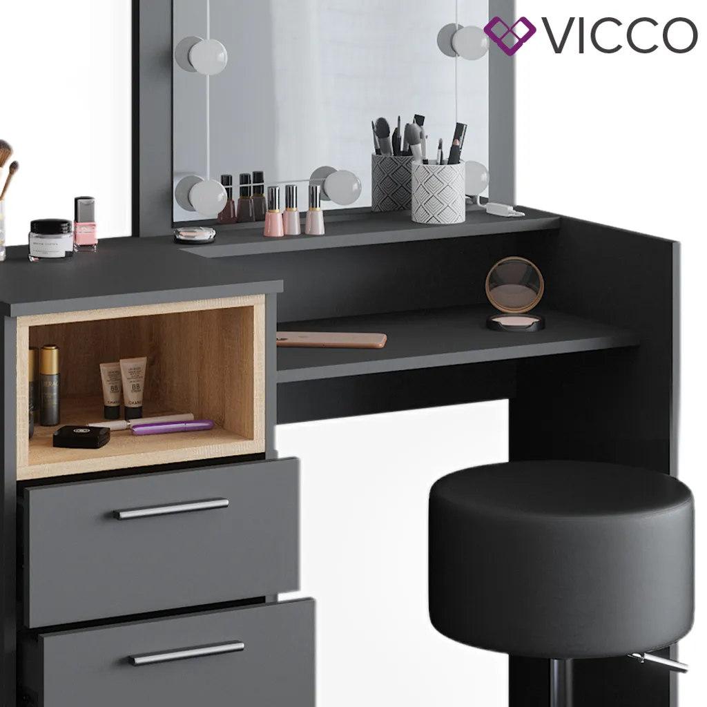 Vicco Schminktisch Frisiertisch Frisierkommode Beatrice Anthrazit LED Hocker Set 6 Vicco Schminktisch Frisiertisch Frisierkommode Beatrice Anthrazit LED Hocker Set – Bild 6