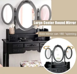 COSTWAY Schminktisch Mit Klappbarer Spiegel, Frisiertisch Set Mit Gepolsterter Hocker, 7 Schubladen Und Offenem Regal, Kosmetiktisch Schminkkommode Für Haus Wohnung (Schwarz) -VIDAXL || HOMCOM Verkäufe b71eb7e615ee588035d15d73d8ed6668