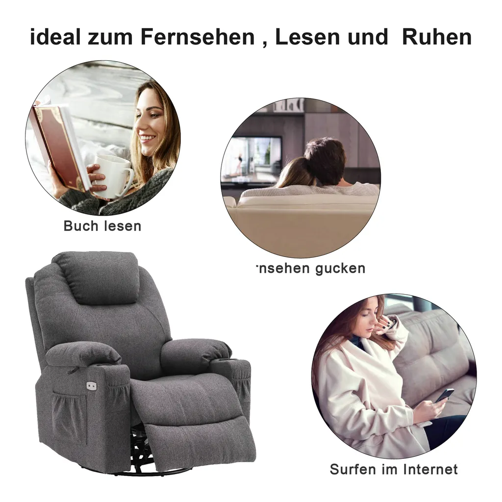 MCombo Elektrisch Relaxsessel Massagesessel 240° Dreh+ Schaukel + Vibration 7070DE 10 MCombo Elektrisch Relaxsessel Massagesessel 240° Dreh+ Schaukel + Vibration 7070DE – Bild 10