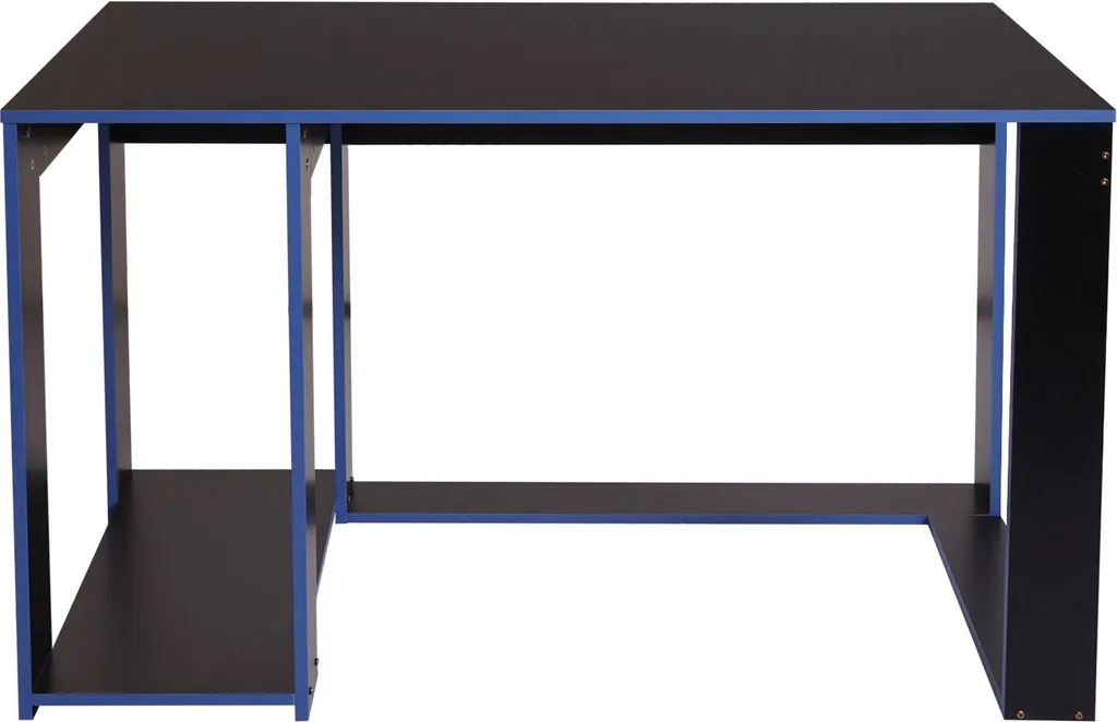 Schreibtisch HWC-J26, Computertisch Bürotisch, 120x60x76cm Schwarz-blau 2 Schreibtisch HWC-J26, Computertisch Bürotisch, 120x60x76cm Schwarz-blau – Bild 2