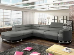 Ecksofa Mit Schlaffunktion - Stoff & Kunstleder - Ecke Links - Grau & Anthrazit - MYSEN