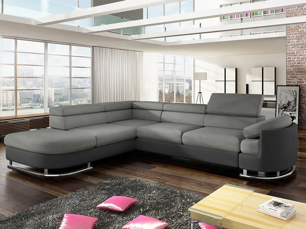 Ecksofa Mit Schlaffunktion - Stoff & Kunstleder - Ecke Links - Grau & Anthrazit - MYSEN 1 Ecksofa Mit Schlaffunktion - Stoff & Kunstleder - Ecke Links - Grau & Anthrazit - MYSEN