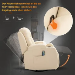 HOMCOM Massagesessel Fernsehsessel Relaxsessel TV Sessel Wärmefunktion Mit Fernbedienung Liegefunktion Und Getränkehaltern (creme) -VIDAXL || HOMCOM Verkäufe ba4ad81099f640e68b86aa2aafe418d3