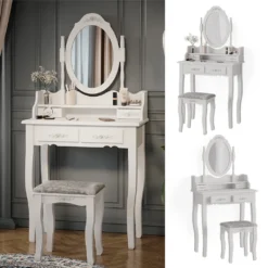 Vicco Schminktisch + Hocker Meghan Weiß 75 X 146,5 X 40 Cm Holzwerkstoff