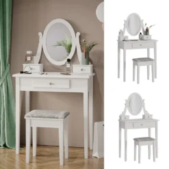 Vicco Schminktisch Annie + Hocker Weiß 75 X 133,5 X 40 Cm (BxHxT) Holzwerkstoff